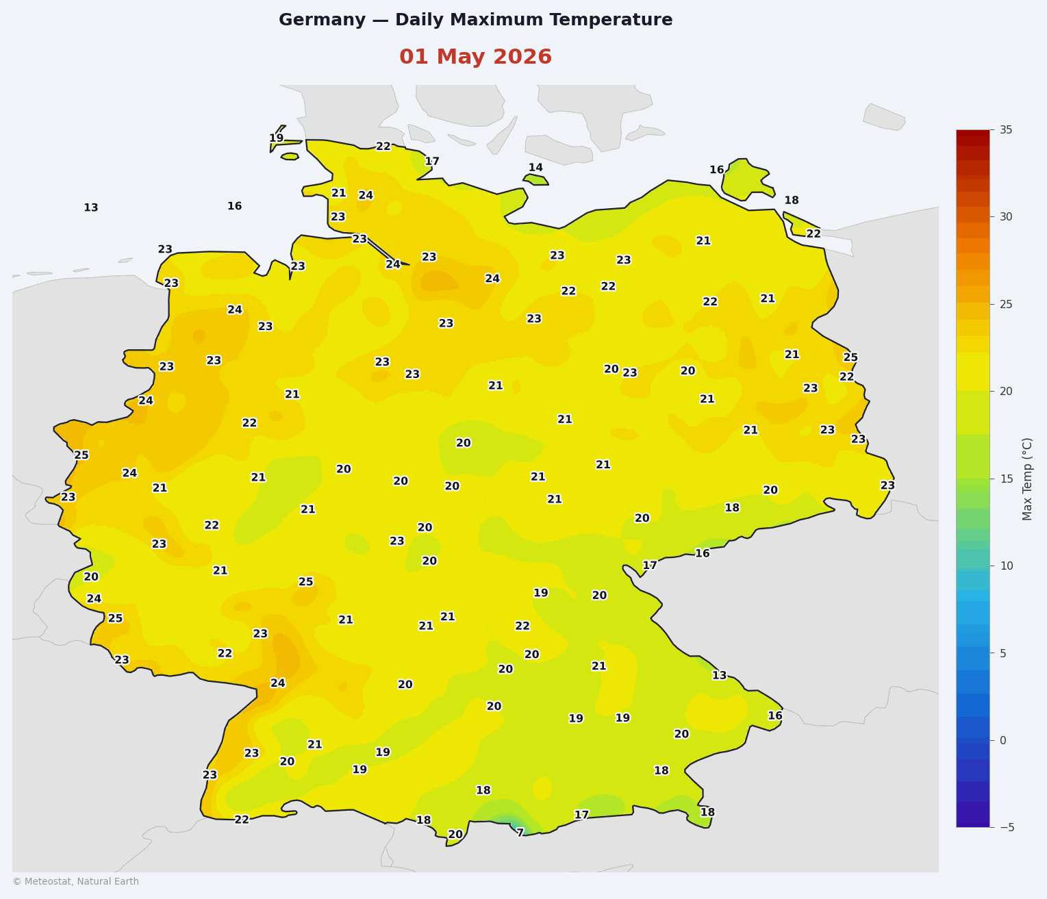 Germany daily maximum temperature — May 2026